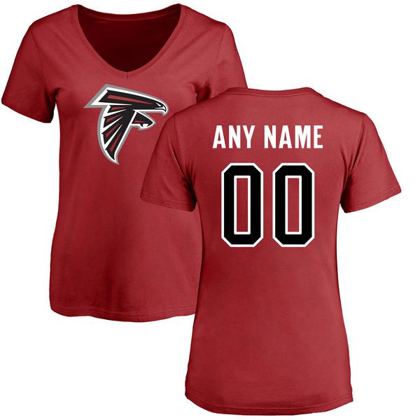 Women Atlanta Falcons Pro Line Red Custom Name and Number Logo Slim Fit NFL T-Shirt